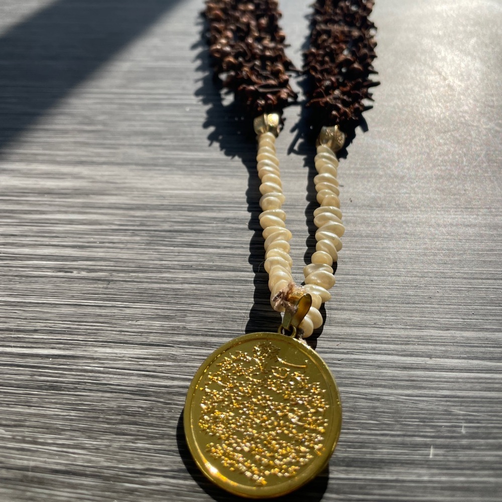 Krunful Clove Long Necklace w Freshwater Pearls and 18k Arab Pendant—